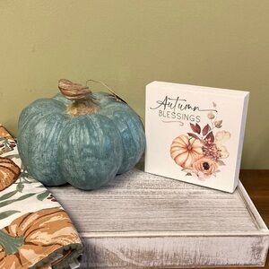 NEW Fall Pumpkin and Autumn Blessings Tabletop WOODEN Sign